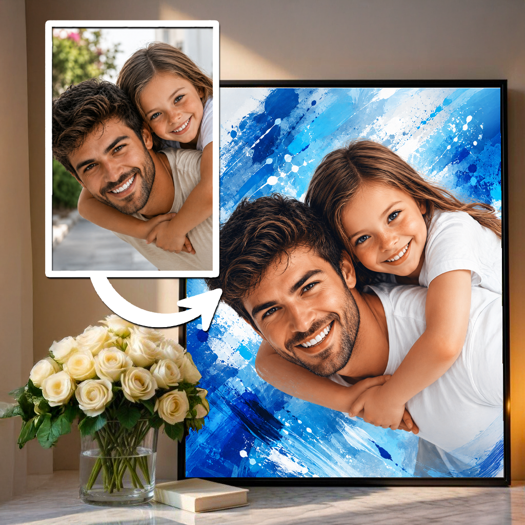 Portret taty z dzieckiem - plakat, spersonalizowany prezent dla taty - Adamell.pl