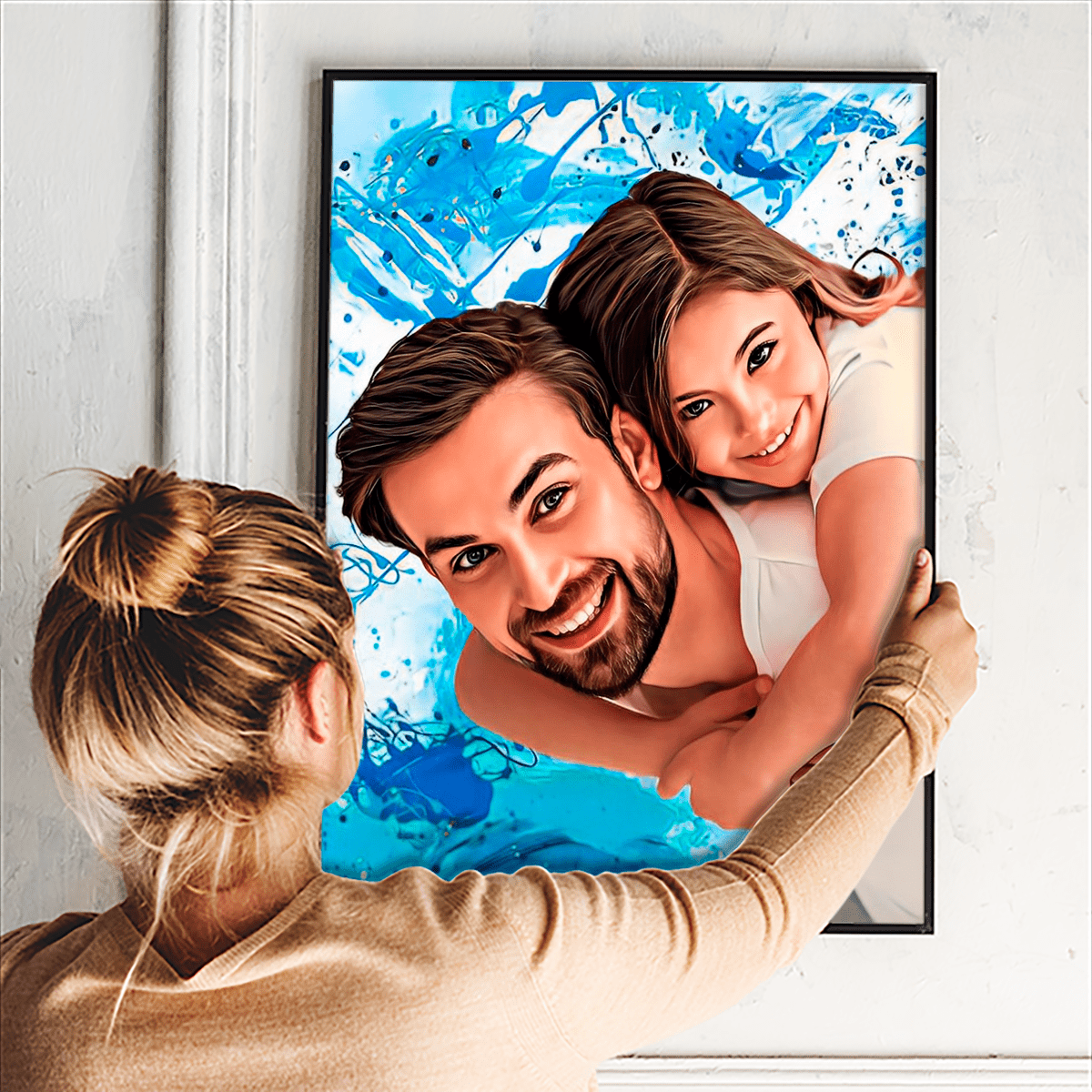 Portret taty z dzieckiem - plakat, spersonalizowany prezent dla taty - Adamell.pl