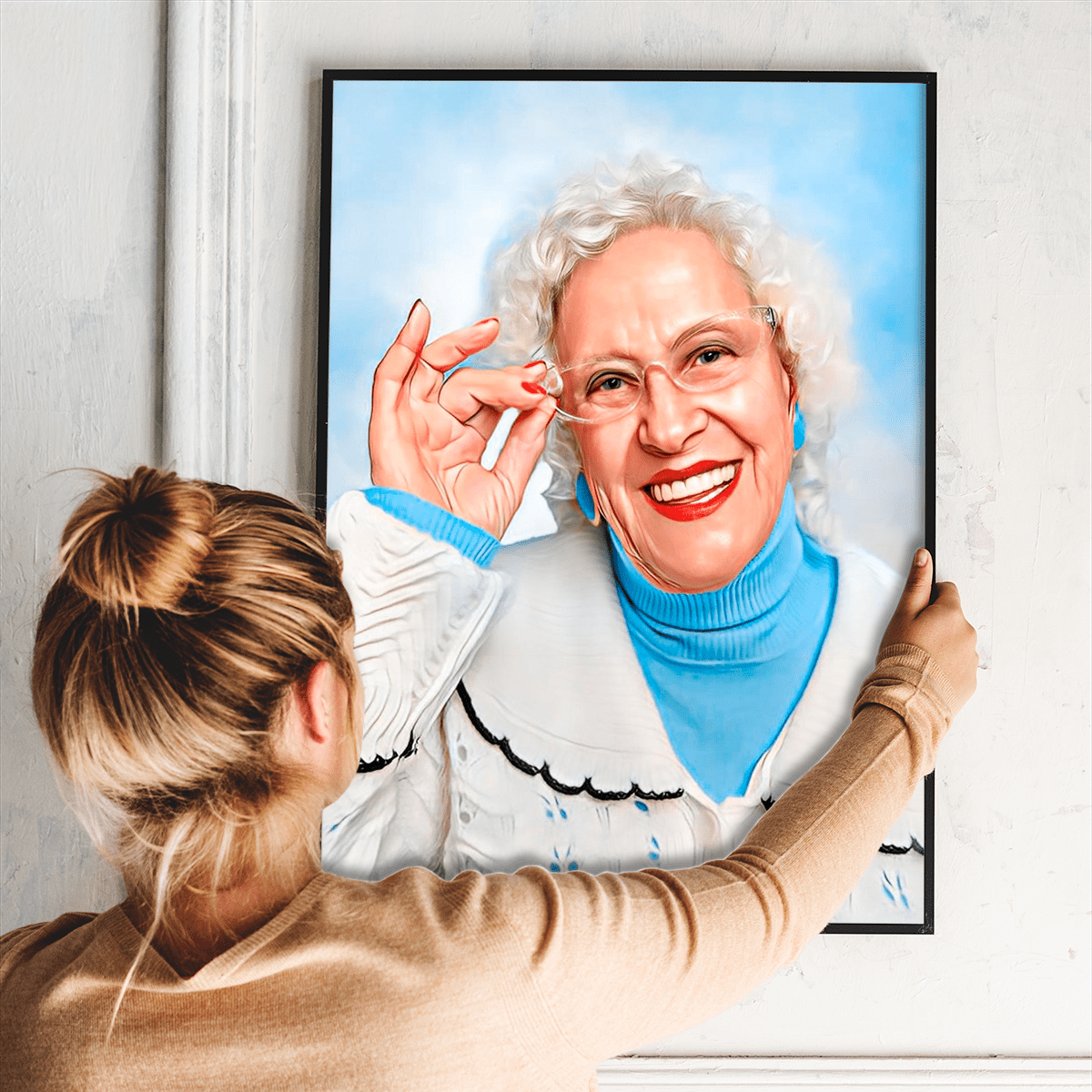 Portret ukochanej babci - plakat, spersonalizowany prezent dla babci - Adamell.pl