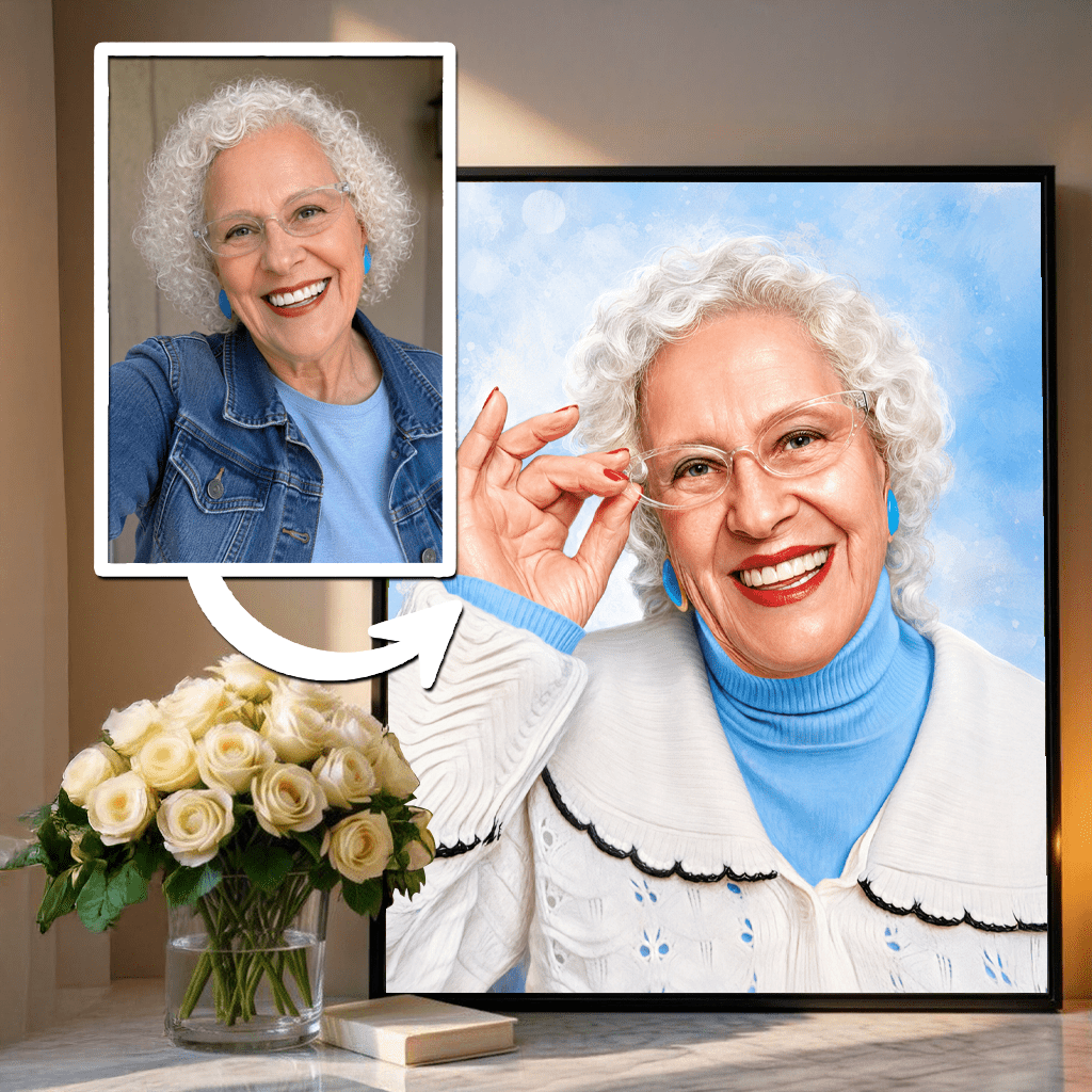 Portret ukochanej babci - plakat, spersonalizowany prezent dla babci - Adamell.pl