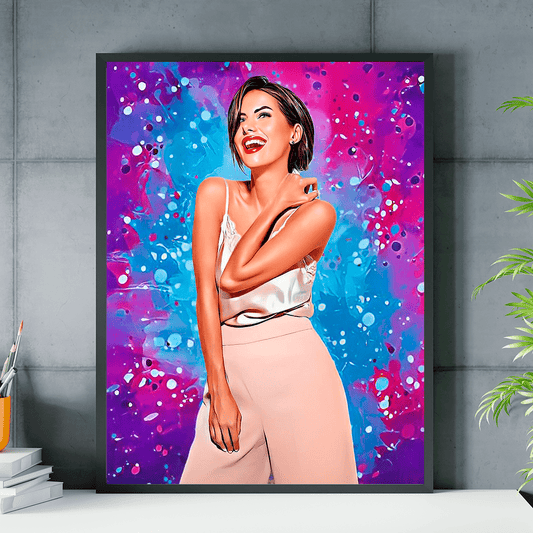 Portret z kolorowym tłem - plakat, spersonalizowany prezent dla niej - Adamell.pl