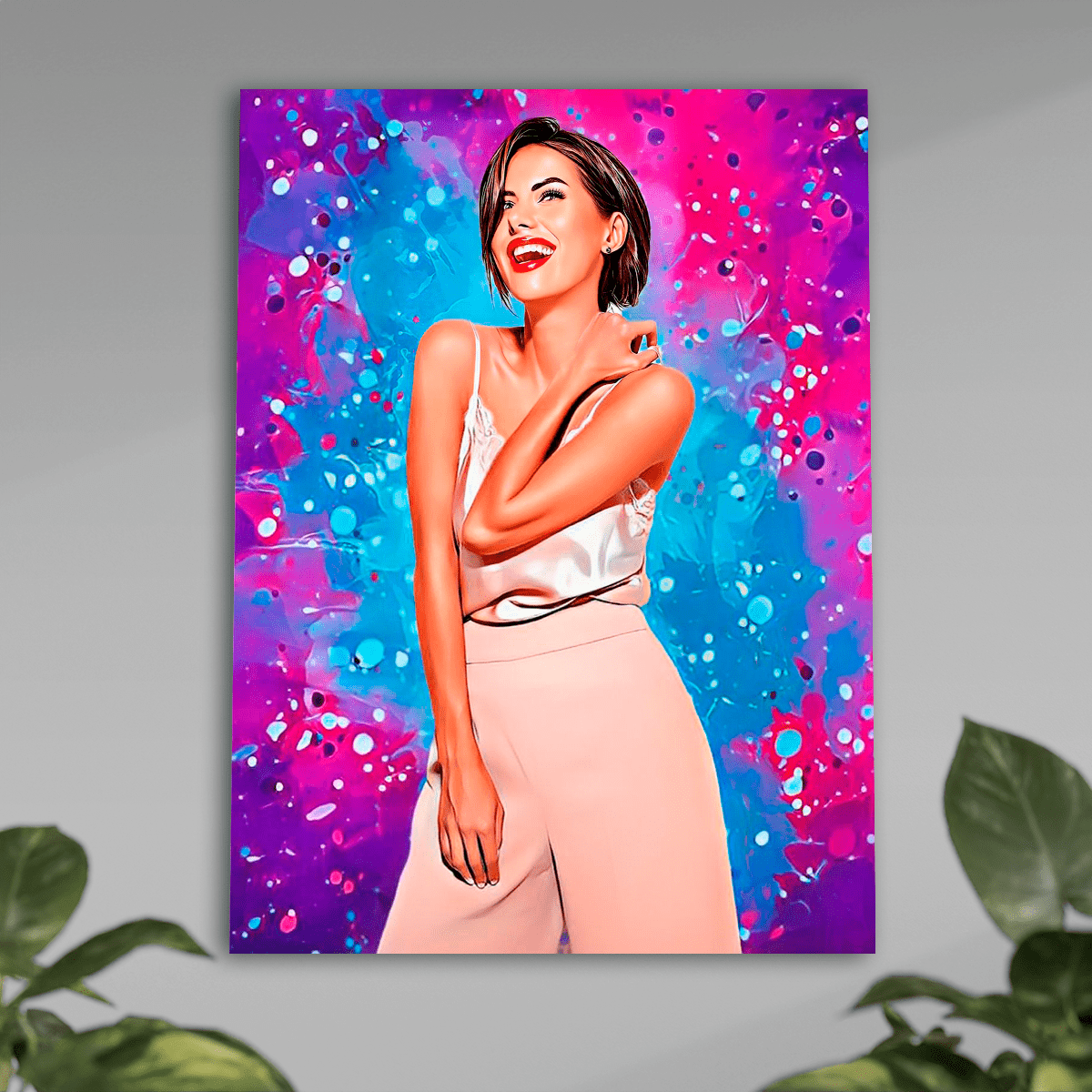Portret z kolorowym tłem - plakat, spersonalizowany prezent dla niej - Adamell.pl