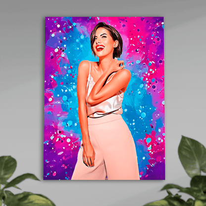Portret z kolorowym tłem - plakat, spersonalizowany prezent dla niej - Adamell.pl