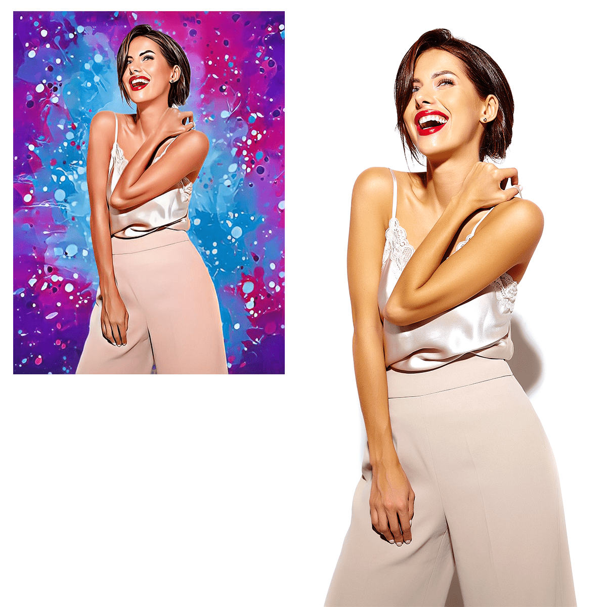 Portret z kolorowym tłem - plakat, spersonalizowany prezent dla niej - Adamell.pl