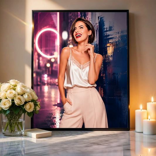Portret z kolorowym tłem - plakat, spersonalizowany prezent dla niej - Adamell.pl