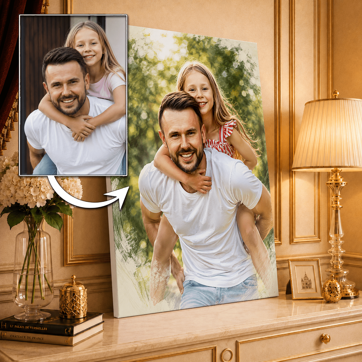 Portret z tatą styl sketch - druk na płótnie, spersonalizowany prezent dla taty - Adamell.pl