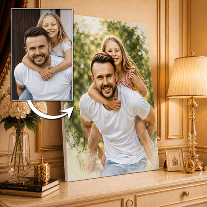 Portret z tatą styl sketch - druk na płótnie, spersonalizowany prezent dla taty - Adamell.pl