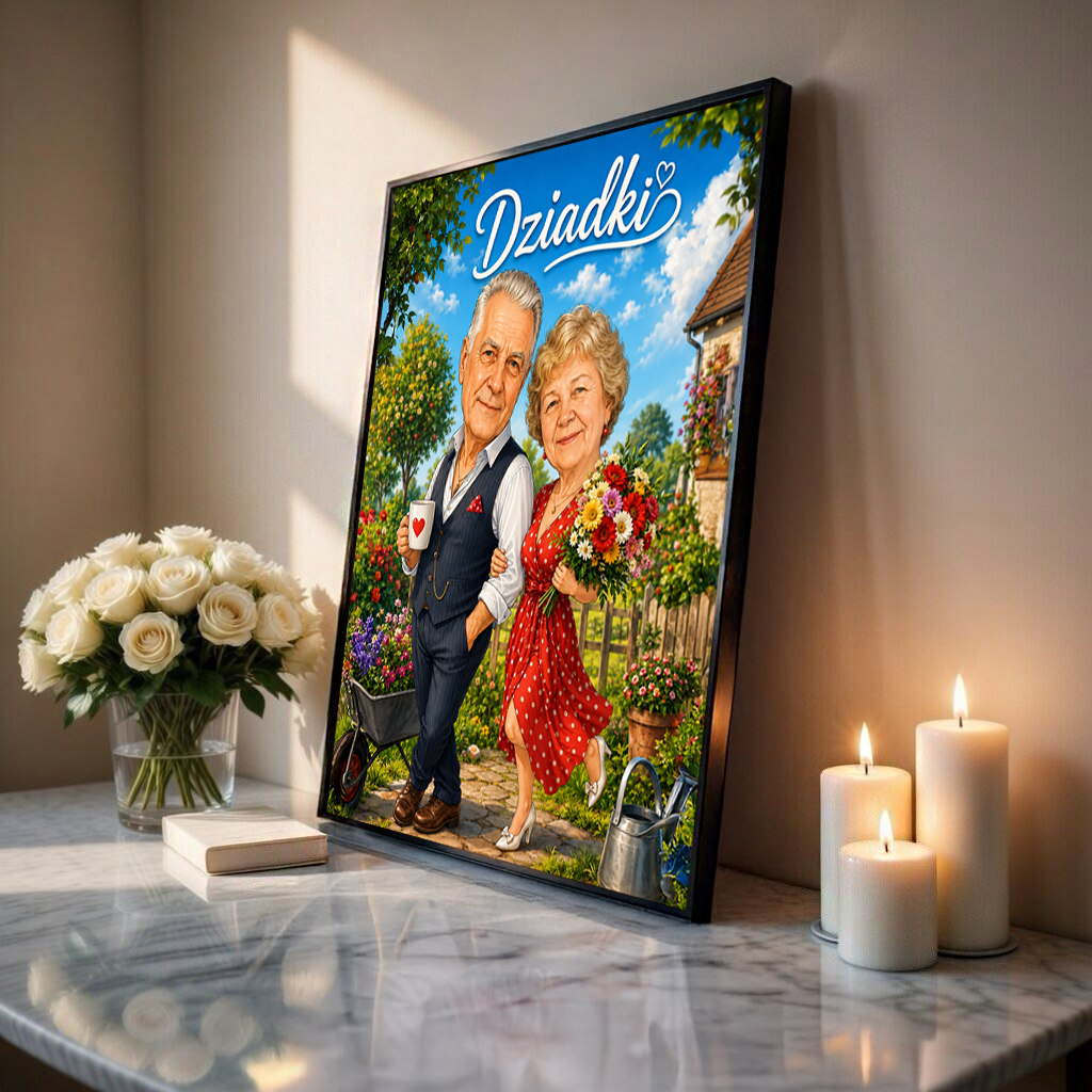 Portret ze zdjęcia na plakacie Karykatura prezent dla dziadków - Adamell.pl