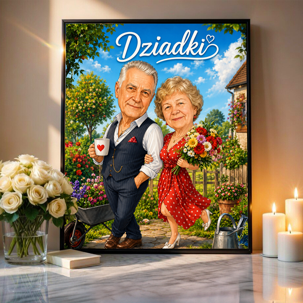 Portret ze zdjęcia na plakacie Karykatura prezent dla dziadków - Adamell.pl