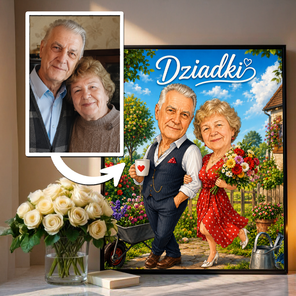 Portret ze zdjęcia na plakacie Karykatura prezent dla dziadków - Adamell.pl
