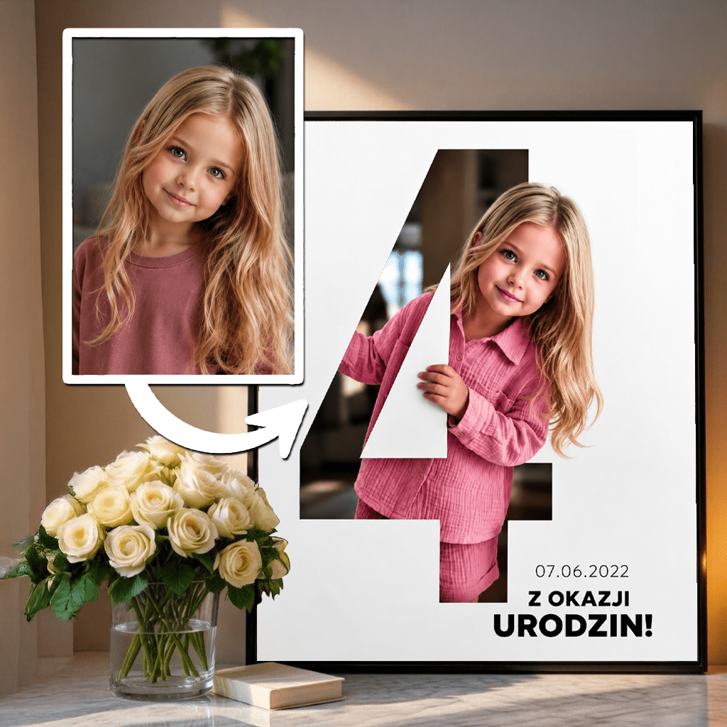 Portret ze zdjęcia na plakacie Radosne Cyfry prezent na urodziny - Adamell.pl