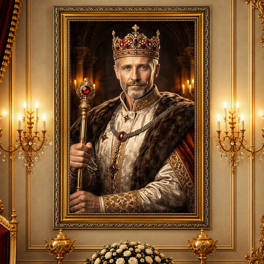 Portret ze zdjęcia na płótnie Dziadek król — prezent dla dziadka - Adamell.pl