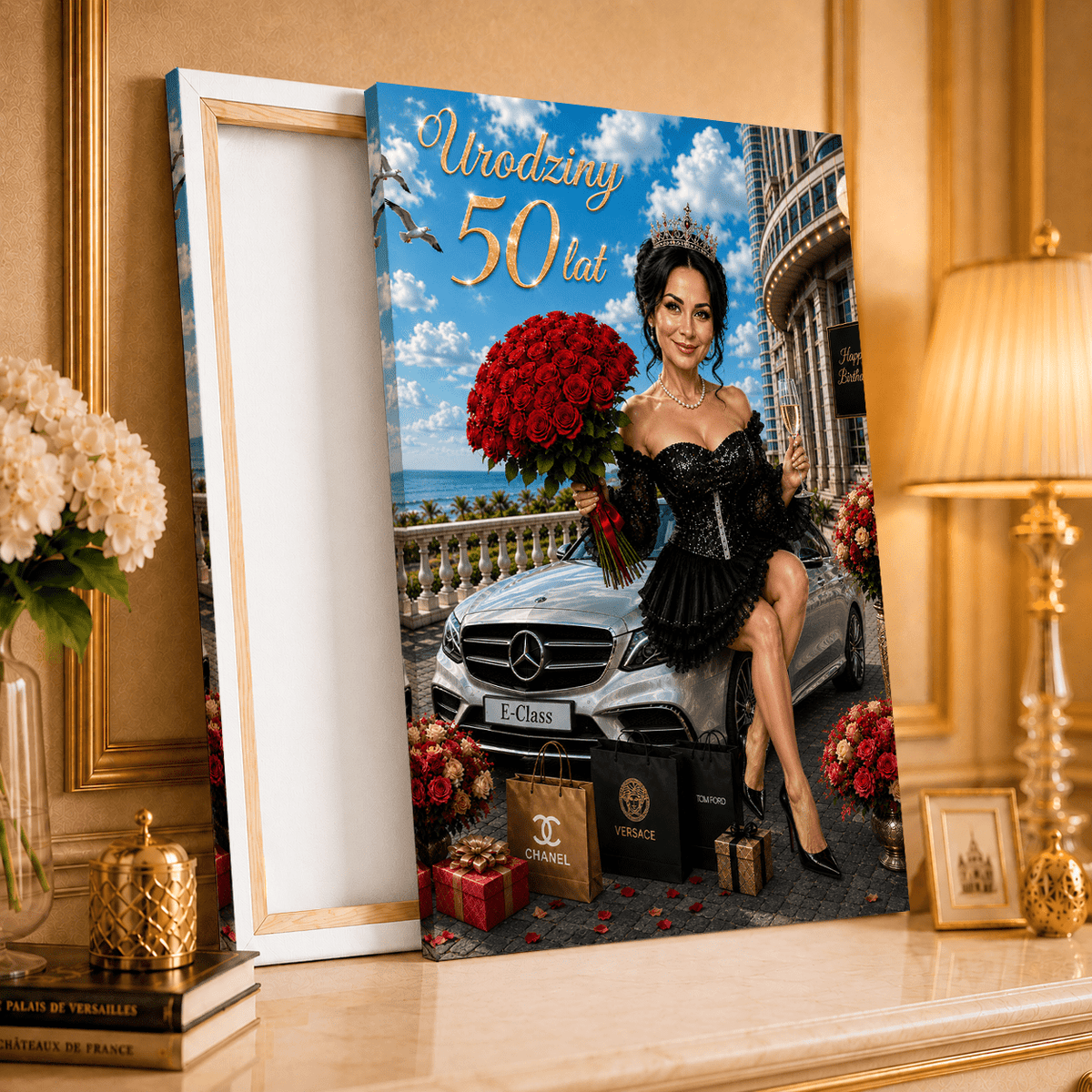 Portret ze zdjęcia na płótnie Ilustracja 50 prezent dla babci - Adamell.pl
