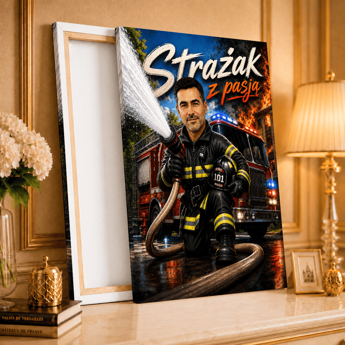 Portret ze zdjęcia na płótnie Ilustracja prezent dla strażaka - Adamell.pl
