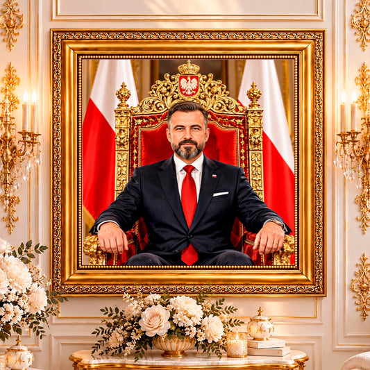 Portret ze zdjęcia na płótnie Jak prezydent — prezent dla męża - Adamell.pl
