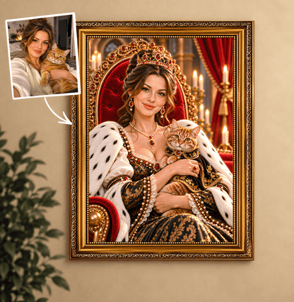 Portret ze zdjęcia na płótnie Królowa z kotem — prezent dla kobiety - Adamell.pl