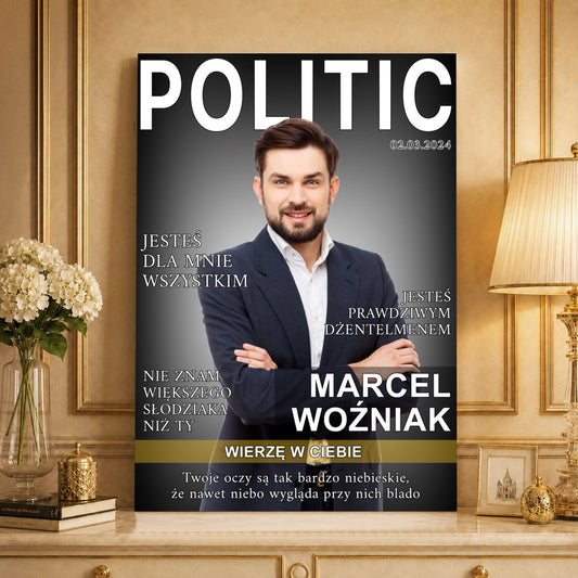 Portret ze zdjęcia na płótnie Okładka magazynu — prezent dla szefa - Adamell.pl