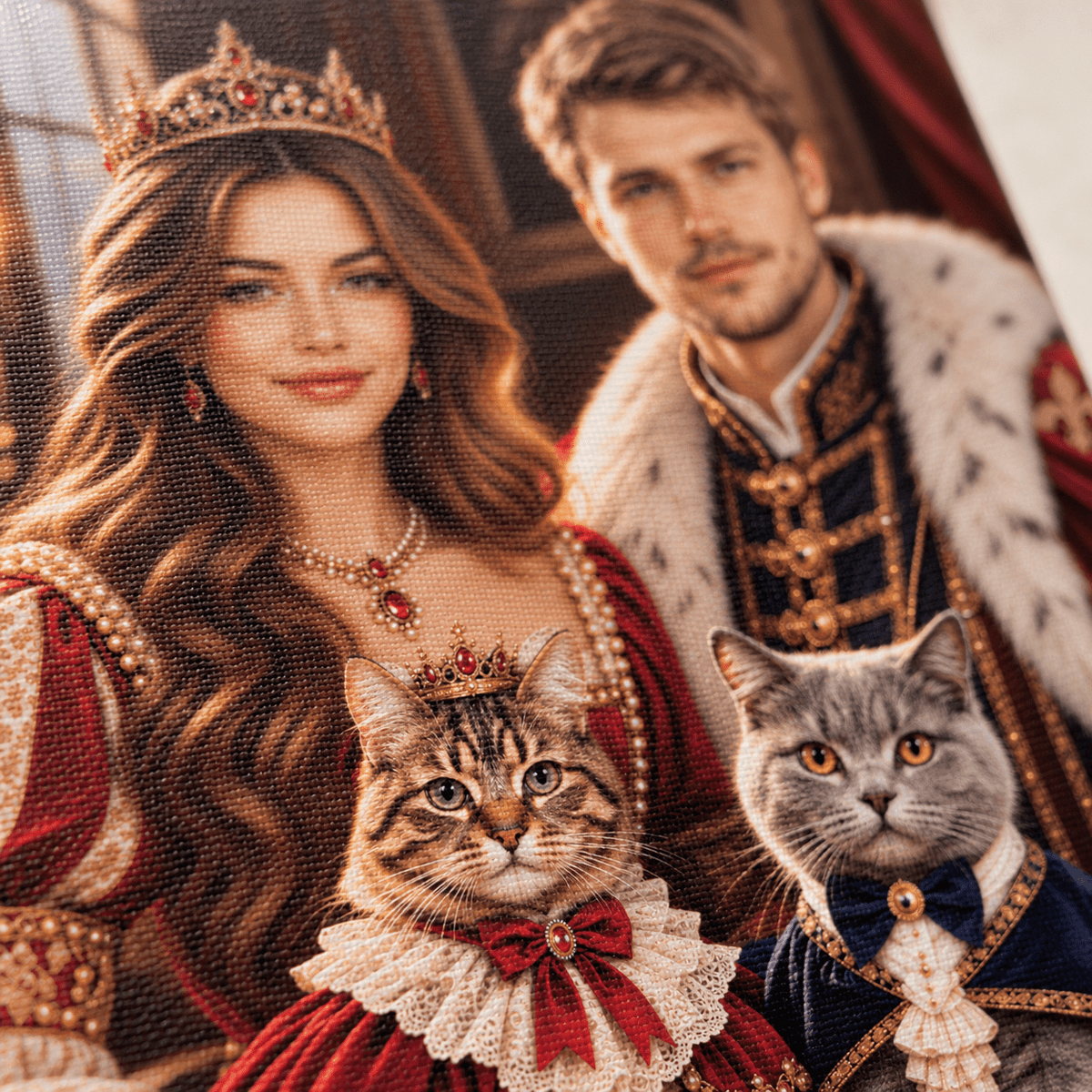 Portret ze zdjęcia na płótnie Para królewska z kotami — prezent dla pary - Adamell.pl