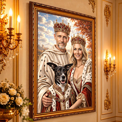 Portret ze zdjęcia na płótnie Para królewska z pupilem — prezent dla pary - Adamell.pl