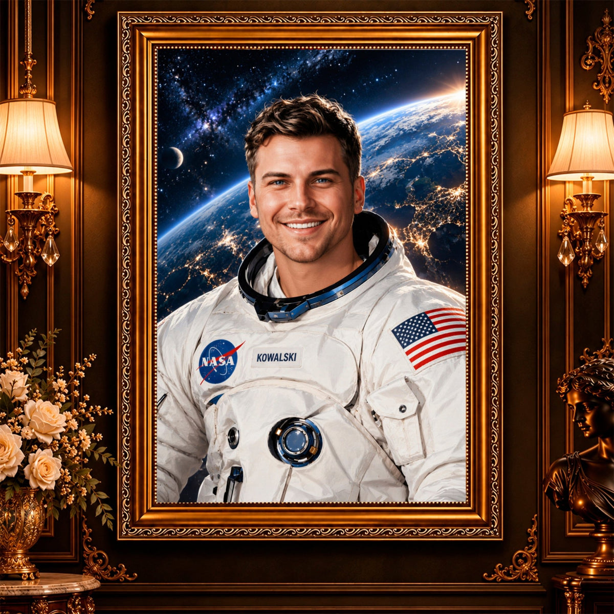 Portret ze zdjęcia na płótnie Portret astronauty na tle — prezent dla mężczyzny - Adamell.pl