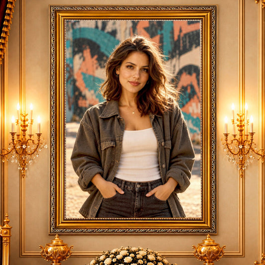 Portret ze zdjęcia na płótnie Portret na tle graffiti — prezent dla dziewczyny - Adamell.pl