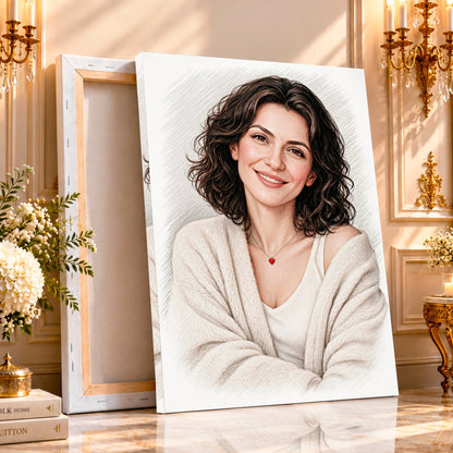 Portret ze zdjęcia na płótnie Rysunkowy portret — prezent dla mamy - Adamell.pl