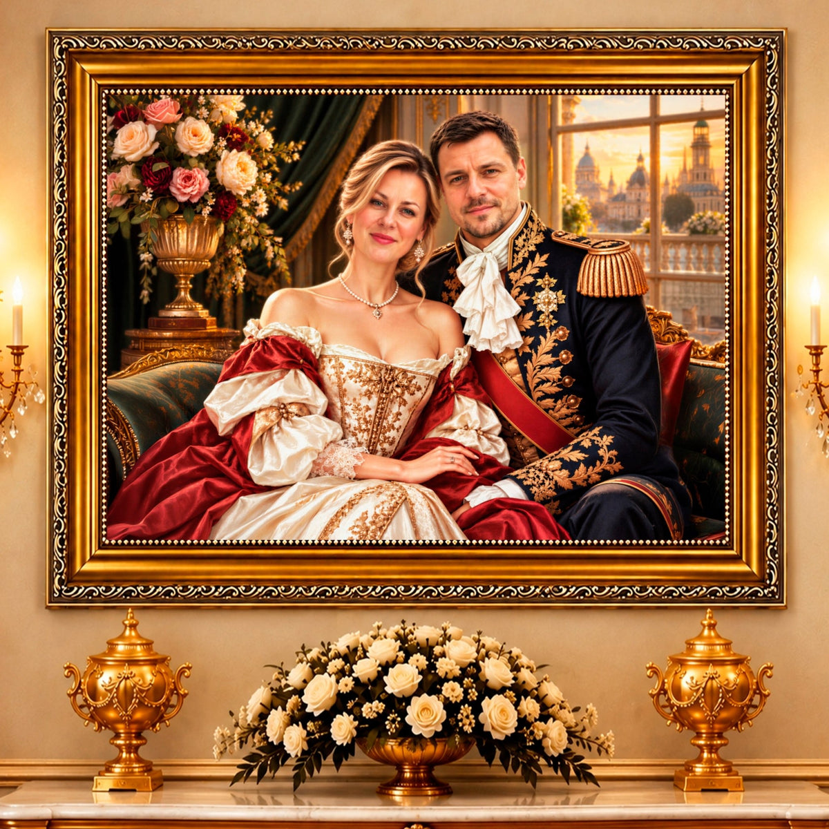 Portret ze zdjęcia na płótnie Szlachecka para — prezent dla pary - Adamell.pl