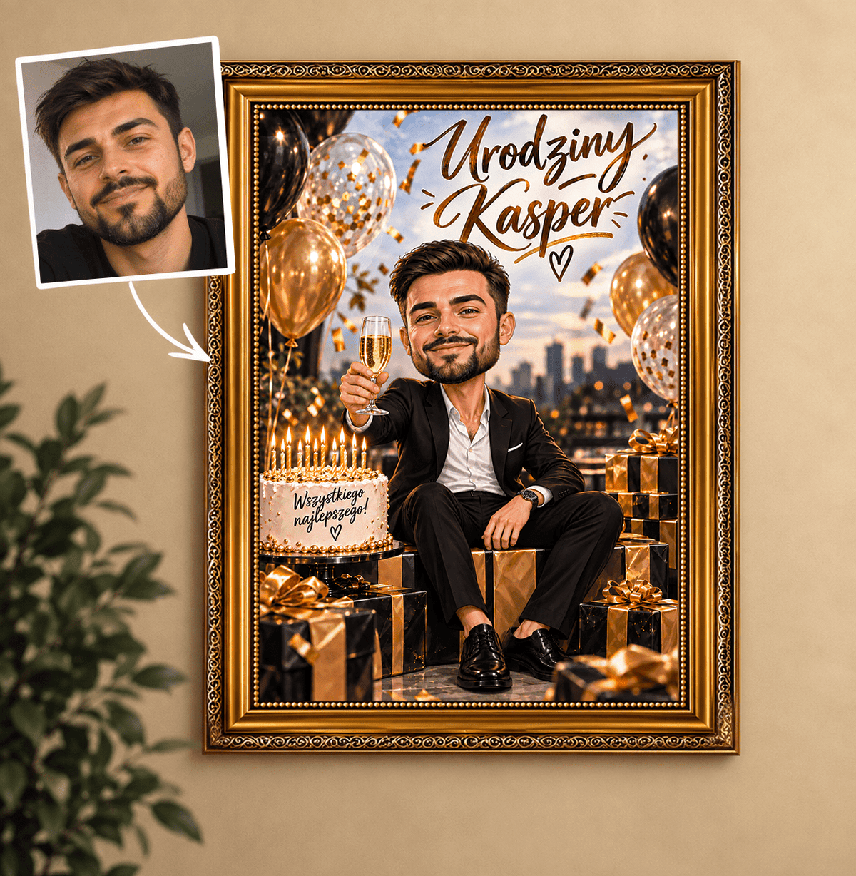 Portret ze zdjęcia na płótnie Urodzinowa niespodzianka — prezent na urodziny - Adamell.pl