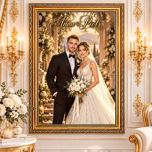 Portret ze zdjęcia na płótnie Wspólny portret nowożeńców — prezent dla pary - Adamell.pl