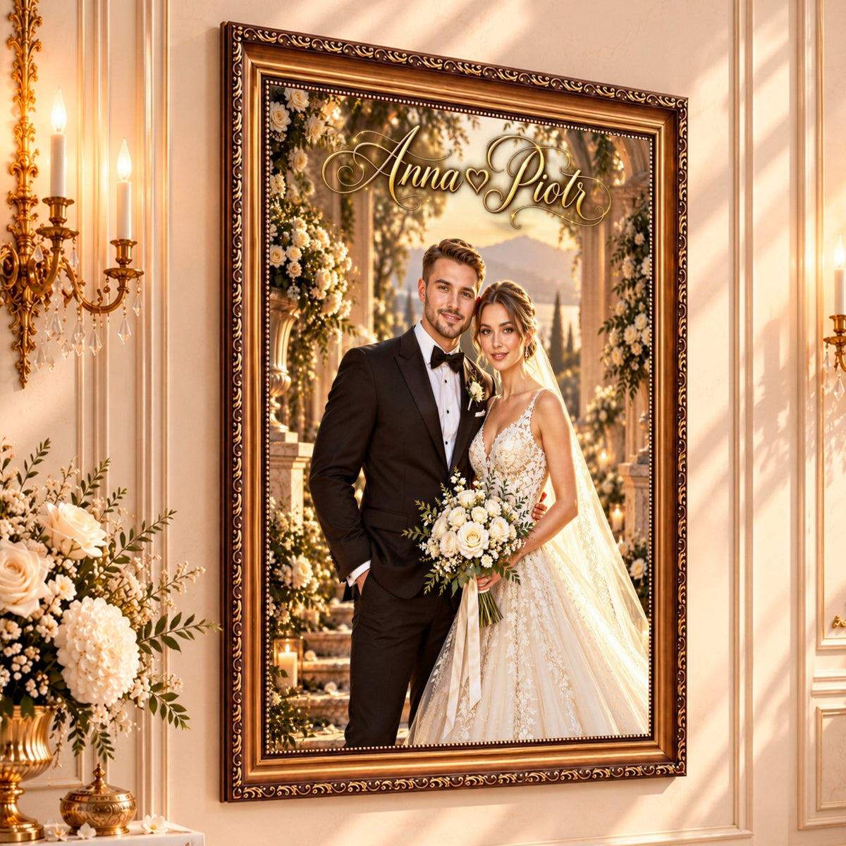 Portret ze zdjęcia na płótnie Wspólny portret nowożeńców — prezent dla pary - Adamell.pl
