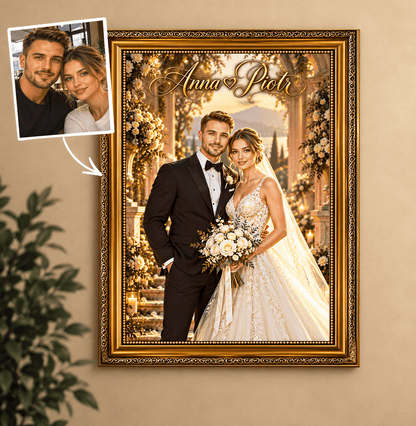 Portret ze zdjęcia na płótnie Wspólny portret nowożeńców — prezent dla pary - Adamell.pl