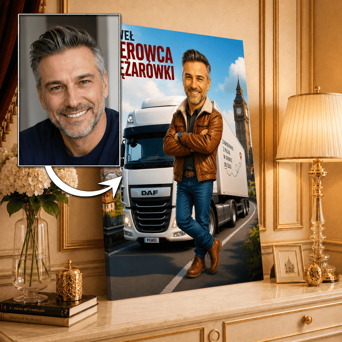 Portret ze zdjęcia na płótnie z jednym kadrem prezent dla kierowcy - Adamell.pl