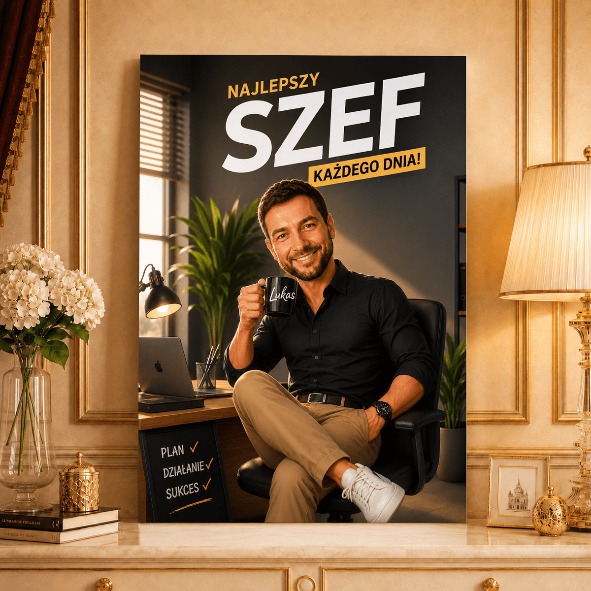 Portret ze zdjęcia na płótnie z życzeniami prezent dla szefa - Adamell.pl