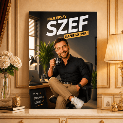 Portret ze zdjęcia na płótnie z życzeniami prezent dla szefa - Adamell.pl
