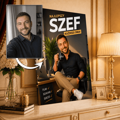 Portret ze zdjęcia na płótnie z życzeniami prezent dla szefa - Adamell.pl