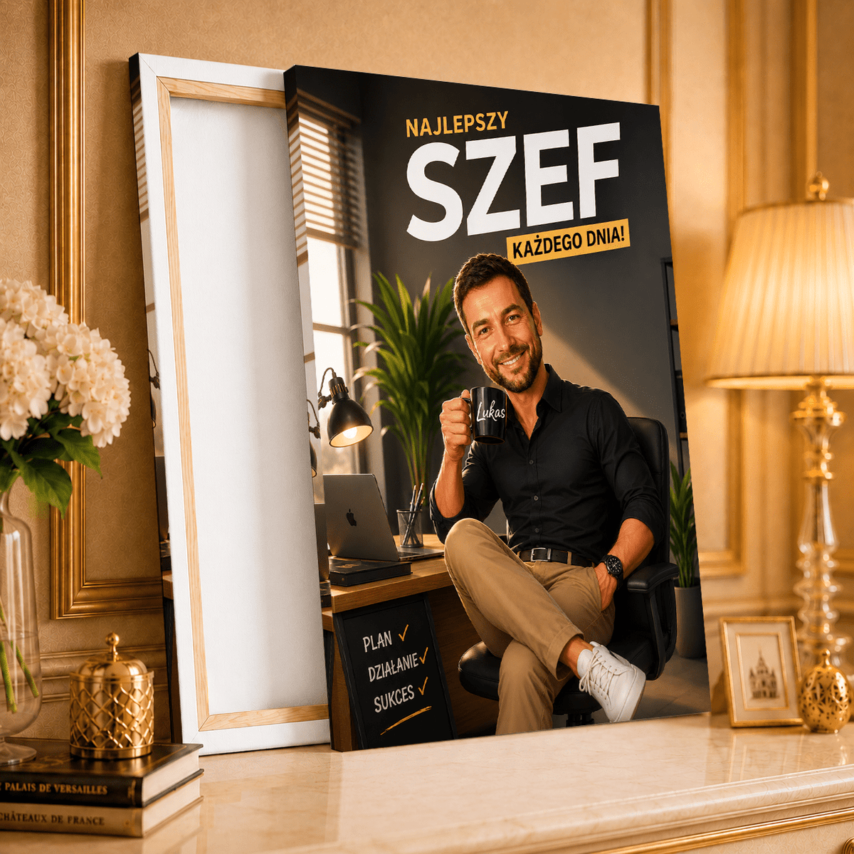 Portret ze zdjęcia na płótnie z życzeniami prezent dla szefa - Adamell.pl