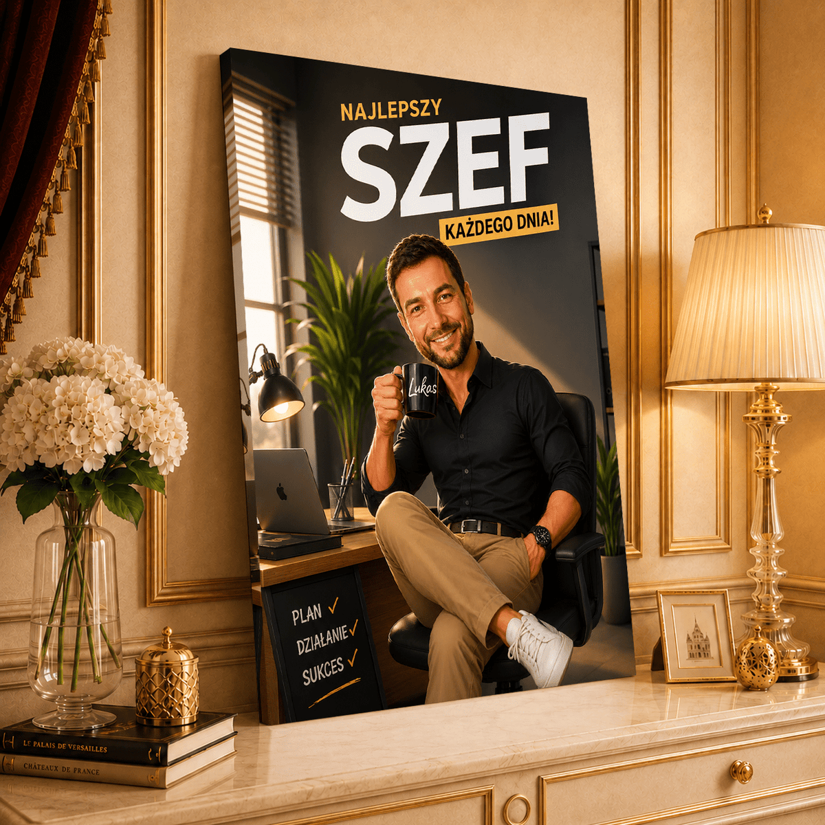 Portret ze zdjęcia na płótnie z życzeniami prezent dla szefa - Adamell.pl