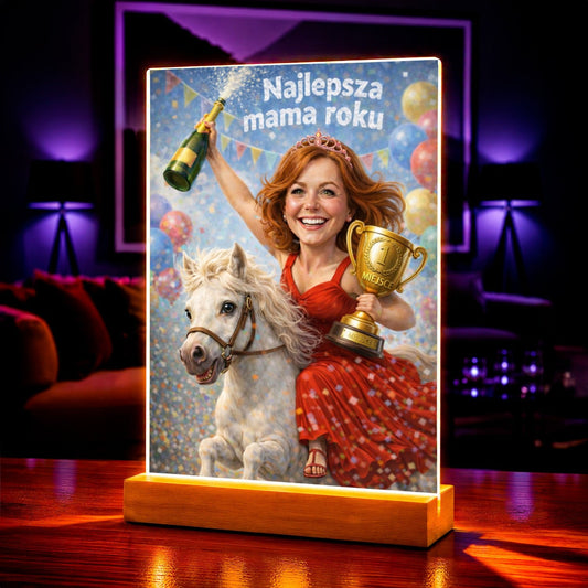 Portret ze zdjęcia na szkle akrylowym z podpisem prezent dla mamy - Adamell.pl