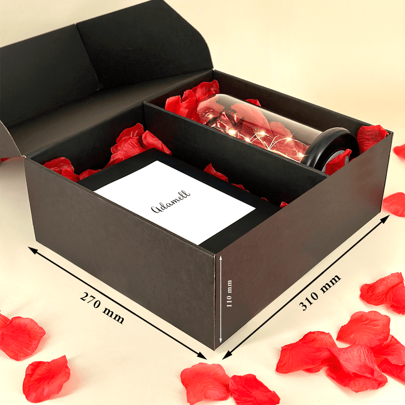 Post Instagram druk na szkle + czerwona wieczna róża box 2 w 1 - zestaw prezentowy box, spersonalizowany prezent dla kobiety - Adamell.pl