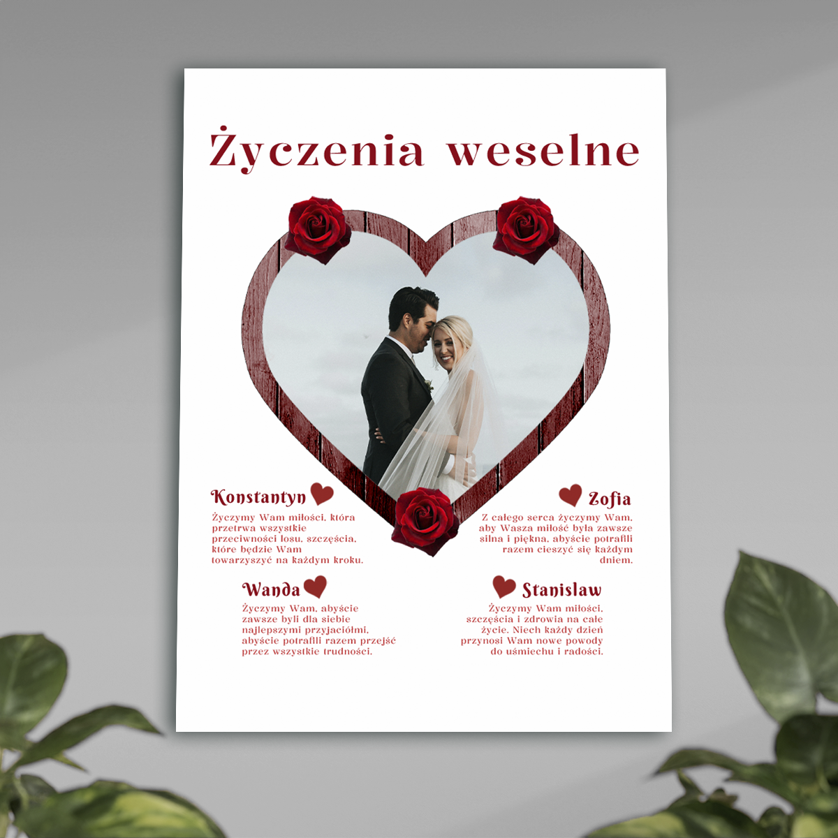 Życzenia weselne - plakat, spersonalizowany prezent dla pary