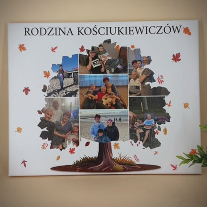 Jesienne drzewo ze zdjęć - druk na płótnie, spersonalizowany prezent dla dziadków