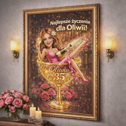 Karykatura urodzinowa - Druk na płótnie, spersonalizowany prezent dla kobiety