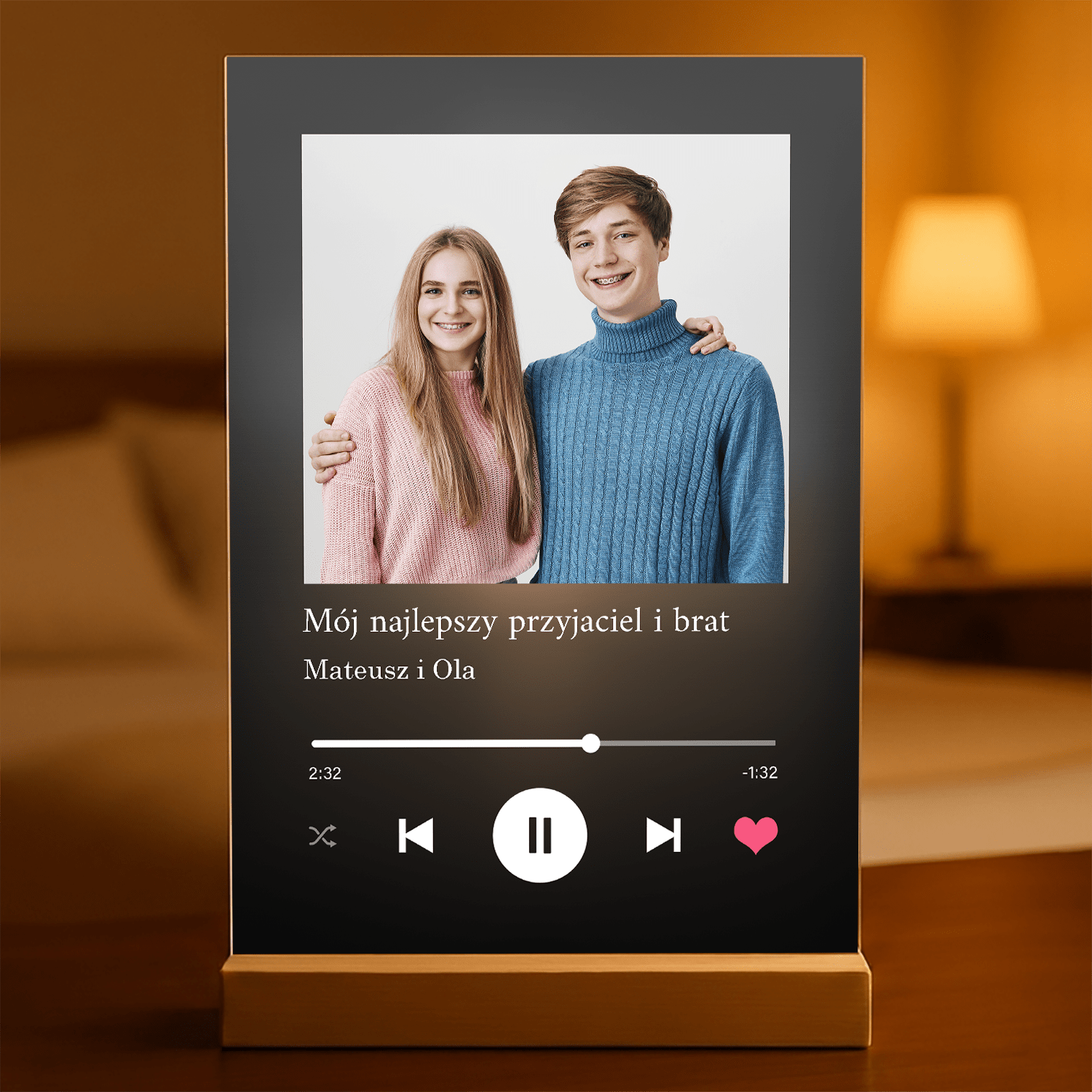 Prezent dla brata Spotify - magiczny druk na szkle akrylowym, personalizowany prezent - Adamell.pl