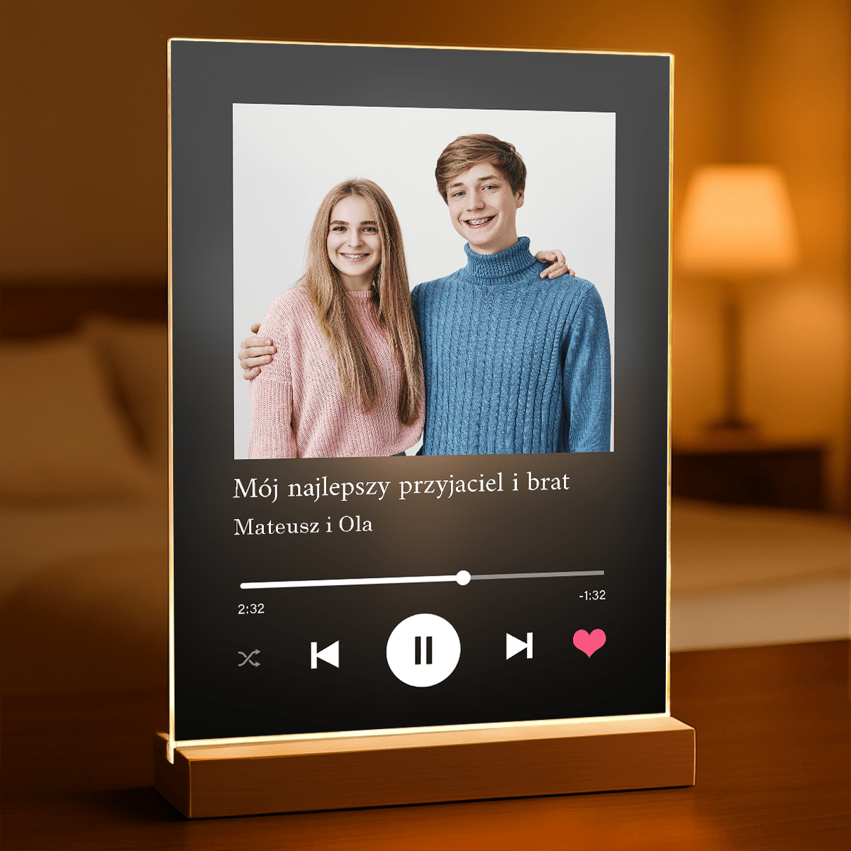 Prezent dla brata Spotify - magiczny druk na szkle akrylowym, personalizowany prezent - Adamell.pl