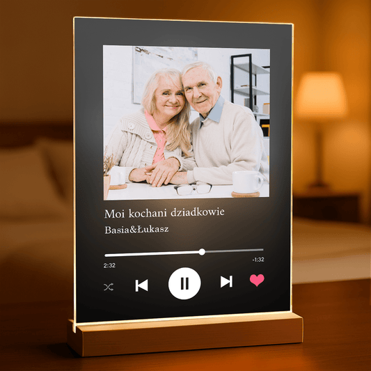 Prezent dla dziadków Spotify - magiczny druk na szkle akrylowym, personalizowany prezent - Adamell.pl