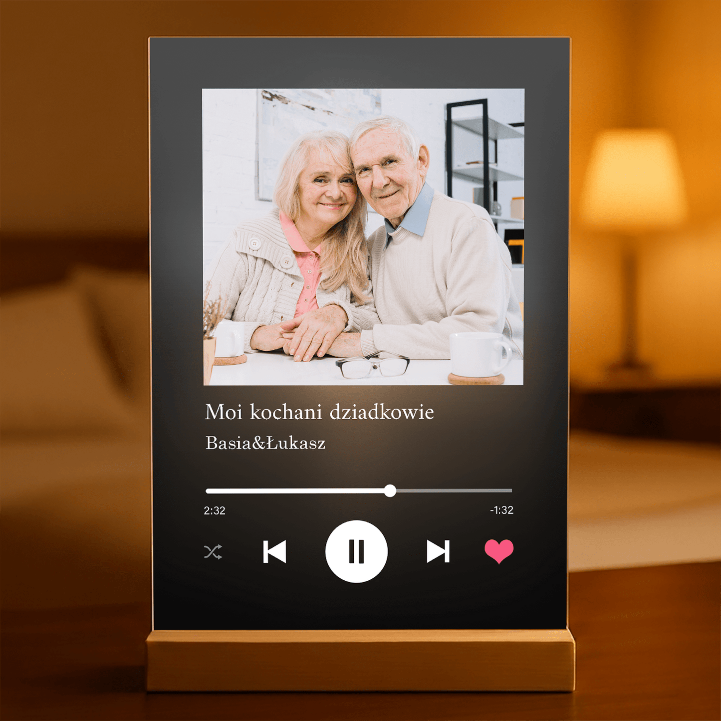 Prezent dla dziadków Spotify - magiczny druk na szkle akrylowym, personalizowany prezent - Adamell.pl