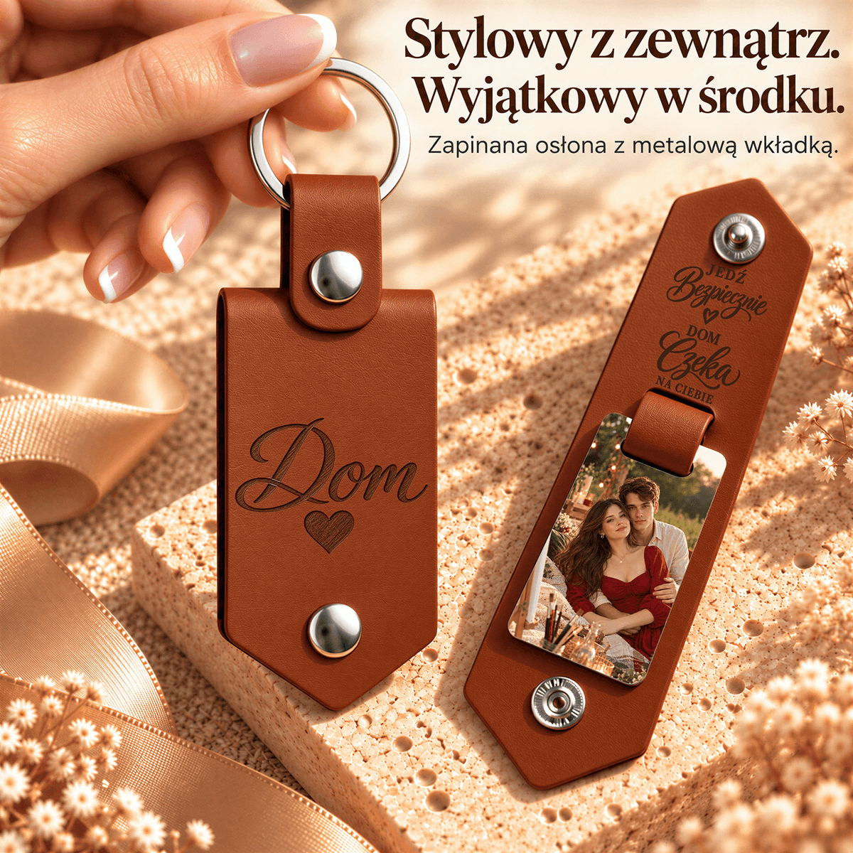 Prezent dla Pary Składany Brelok ze Zdjęciem Czekający Dom - Adamell.pl
