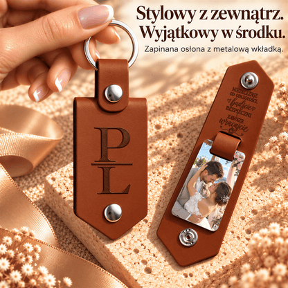 Prezent dla Pary Składany Brelok ze Zdjęciem Zawsze Wracajcie - Adamell.pl