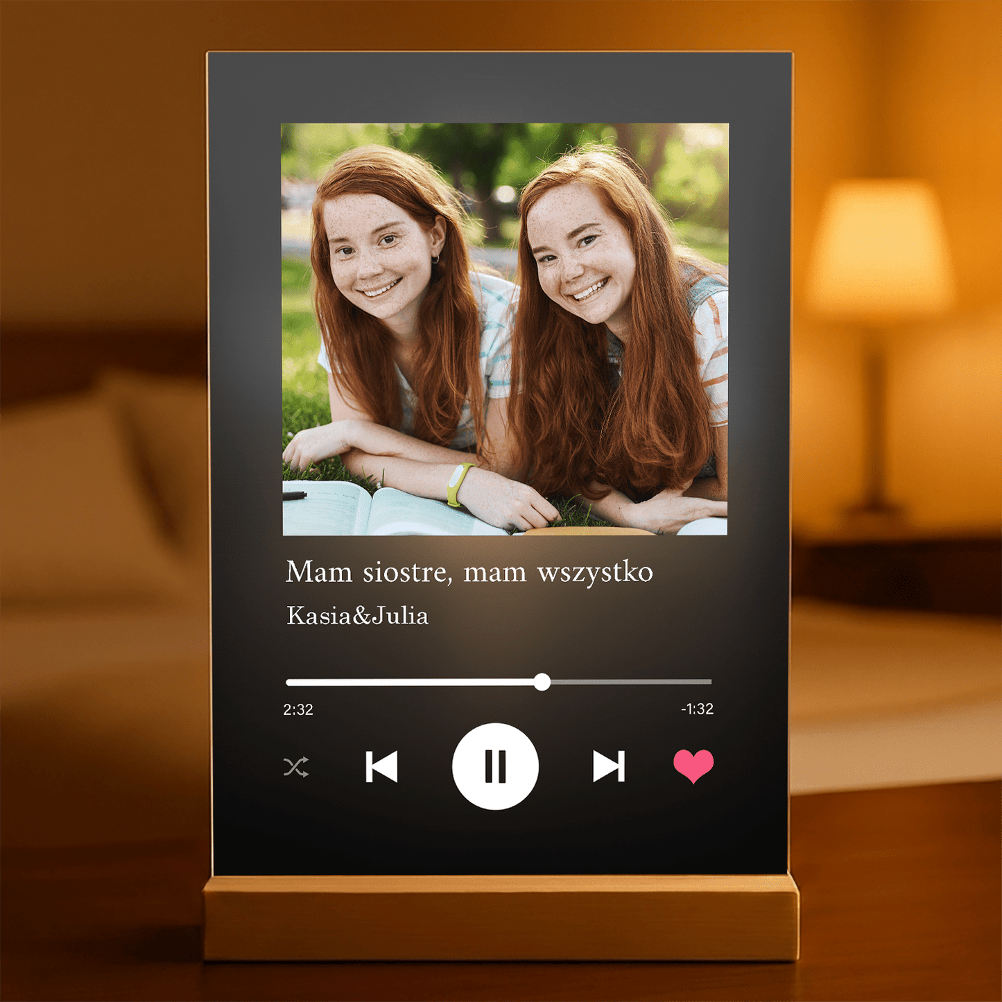 Prezent dla Siostry Spotify - magiczny druk na szkle akrylowym, personalizowany prezent - Adamell.pl