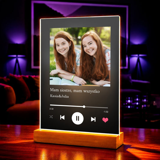 Prezent dla Siostry Spotify - magiczny druk na szkle akrylowym, personalizowany prezent - Adamell.pl